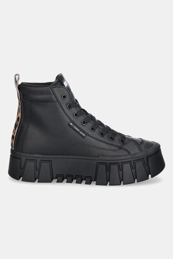 Kožené tenisky Tommy Jeans TJW VULC FLATFORM LEOPARD EN0EN02858 čierna AW25