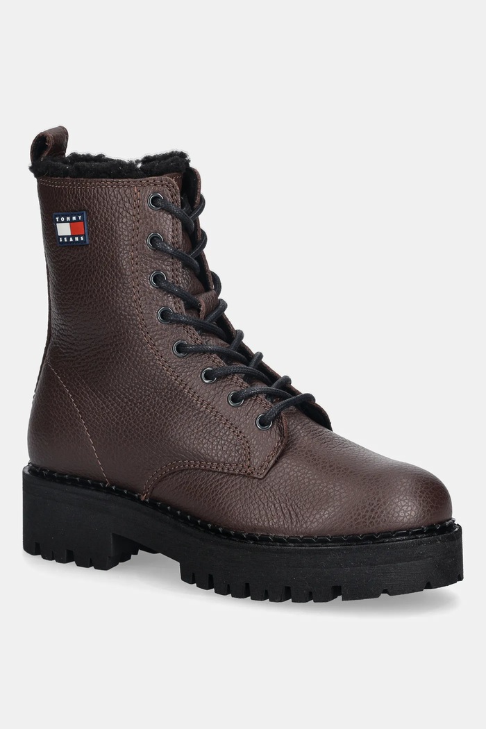 Kožené členkové topánky Tommy Jeans TJW URBAN LACEUP BOOT WL usňová koža hnedá EN0EN02906