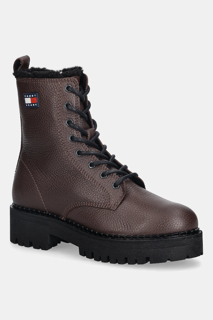 Kožené členkové topánky Tommy Jeans TJW URBAN LACEUP BOOT WL usňová koža hnedá EN0EN02906