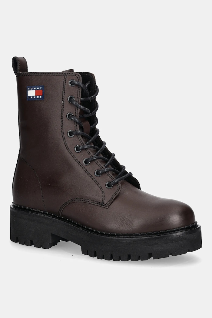 Kožené workery Tommy Jeans TJW URBAN LACE UP BOOT usňová koža hnedá EN0EN02907