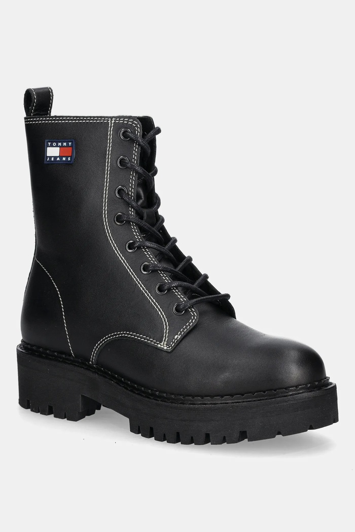 Kožené workery Tommy Jeans TJW URBAN LACE UP BOOT usňová koža čierna EN0EN02907
