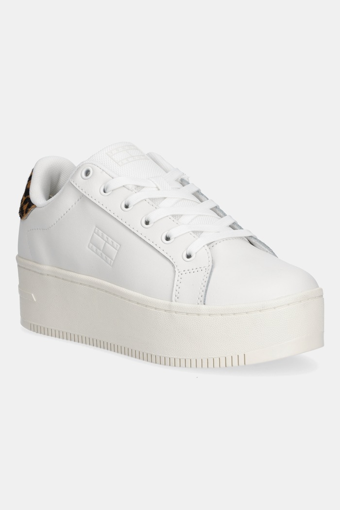 Tommy Jeans sneakersy skórzane TJW FLATFORM LEOPARD SNEAKER platforma biały EN0EN02930