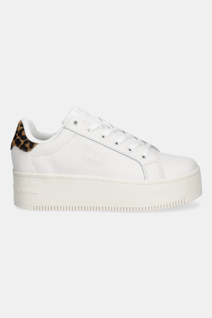 Tommy Jeans sneakersy skórzane TJW FLATFORM LEOPARD SNEAKER EN0EN02930 biały AW25