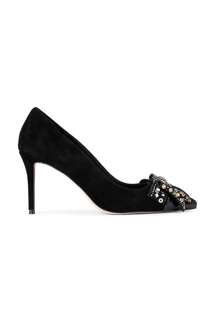 Semišové lodičky Kurt Geiger London Belgravia Stud Bow jehličkový černá 4710905309.BLKCOMB