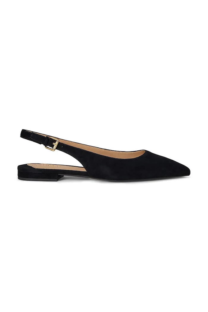 Semišové baleríny Lauren Ralph Lauren Londyn Slbck otevřená pata černá 802967746001.001