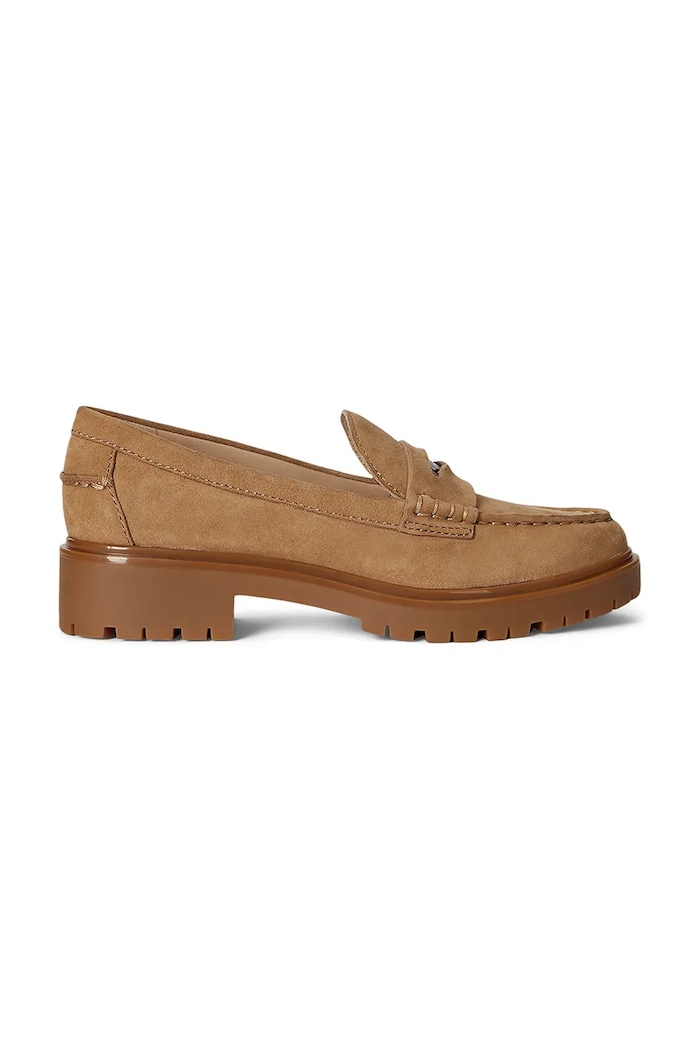 Mokasinke od brušene kože Lauren Ralph Lauren Marli ravna bež 802974357001.260