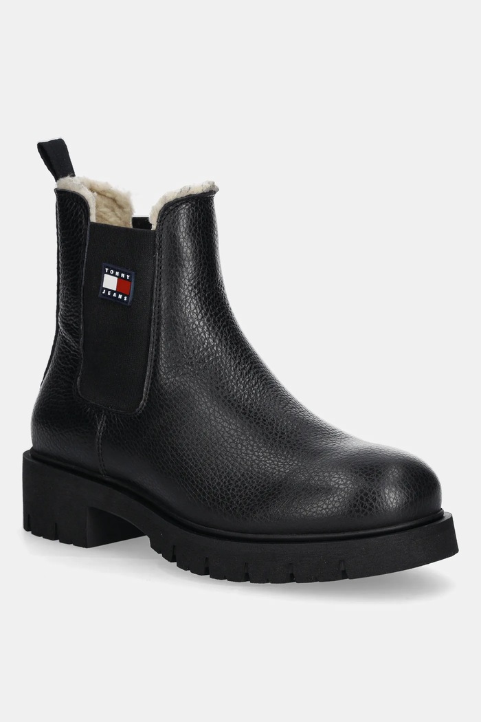 Tommy Jeans Bőr bokacsizma TJW CHELSEA BOOT WL fekete EN0EN02826