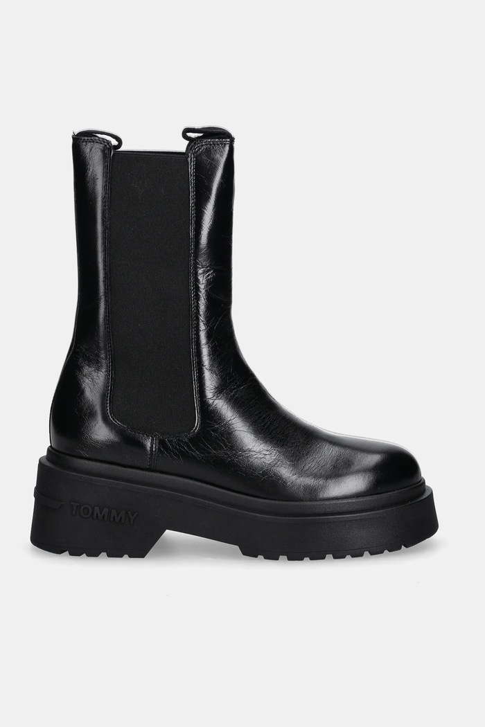 Kožené členkové topánky Tommy Jeans CHUNKY SHINY LEATHER CHELSEA EN0EN02888 čierna AW25