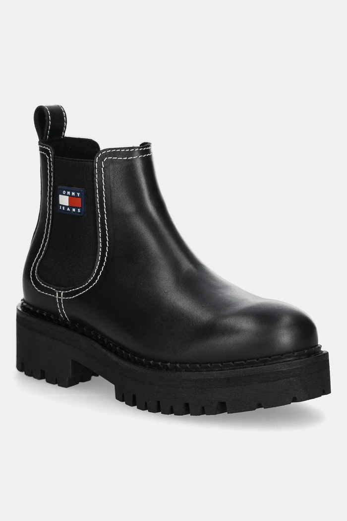 Kožené topánky chelsea Tommy Jeans TJW URBAN CHELSEA BOOT usňová koža čierna EN0EN02908