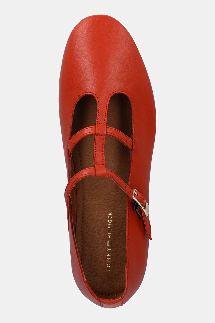 Kožené balerínky Tommy Hilfiger SMOOTH LEATHER T-BAR BALLERINA oranžová FW0FW09153