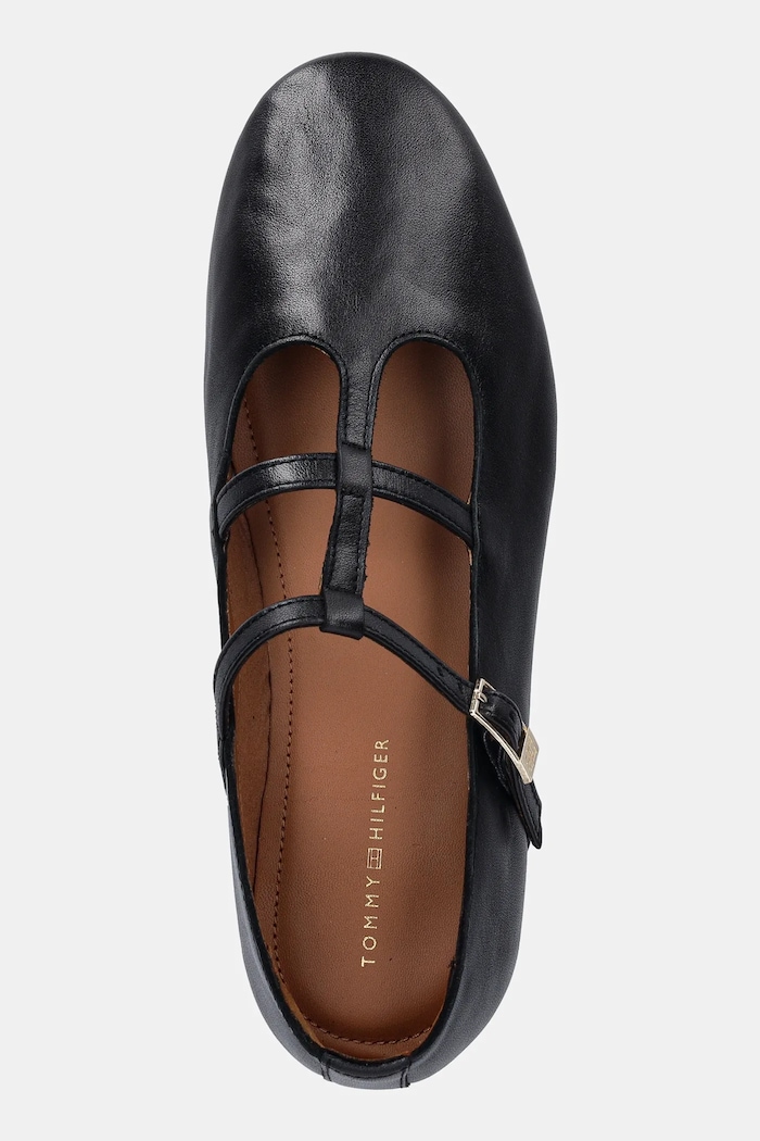 Kožené balerínky Tommy Hilfiger SMOOTH LEATHER T-BAR BALLERINA čierna FW0FW09153