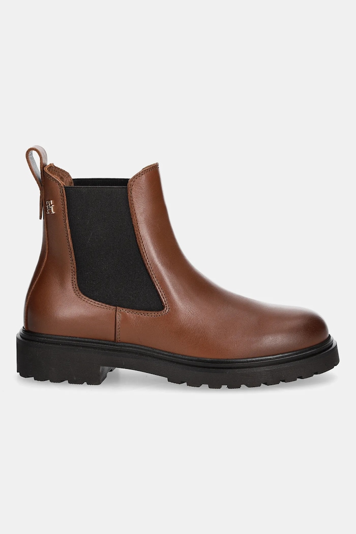Tommy Hilfiger Kožené kotníkové boty Tommy Hilfiger LEATHER CLEATED CHELSEA FW0FW08766 hnědá AW25
