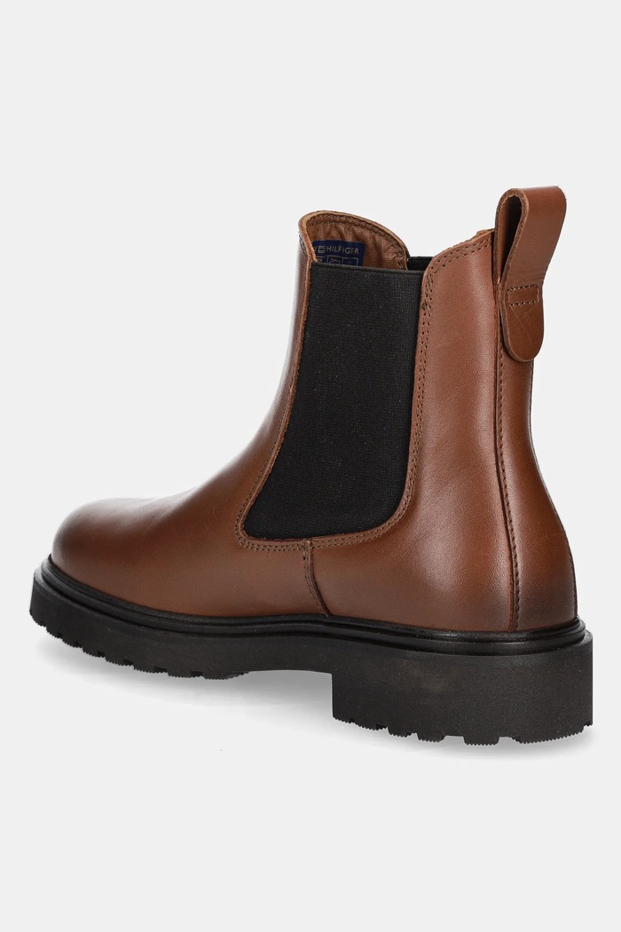 Boty Tommy Hilfiger Kožené kotníkové boty Tommy Hilfiger LEATHER CLEATED CHELSEA FW0FW08766 hnědá