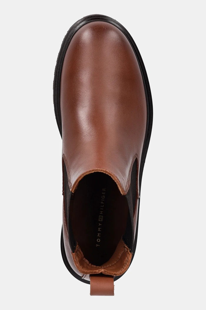 Kožené kotníkové boty Tommy Hilfiger LEATHER CLEATED CHELSEA Tommy Hilfiger FW0FW08766 hnědá