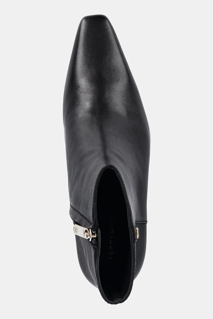 Tommy Hilfiger botki skórzane SQUARE TOE KITTEN BOOTIE czarny FW0FW08768