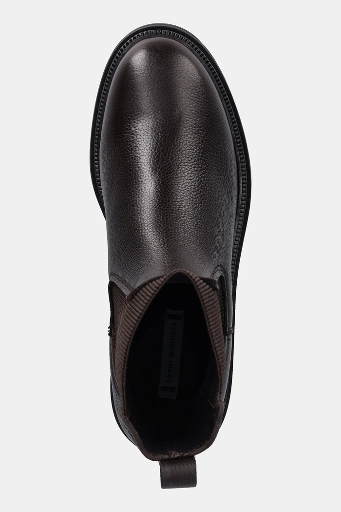 Tommy Hilfiger sztyblety skórzane PLAQUE PEBBLE CHELSEA brązowy FW0FW08771