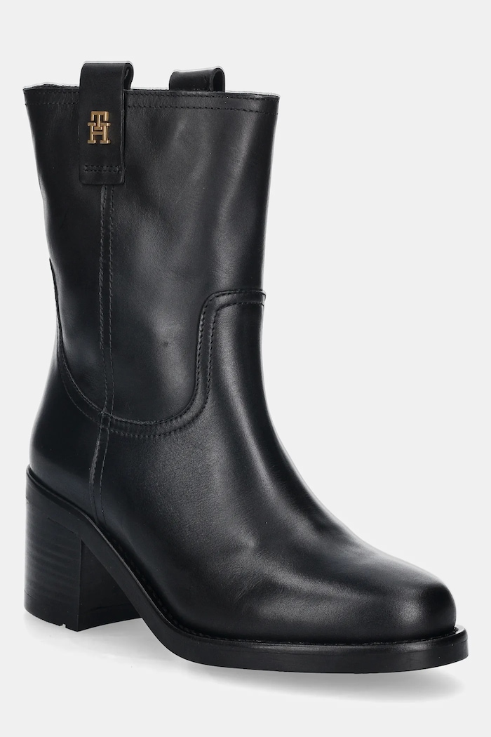 Tommy Hilfiger botki skórzane RIDING LTHR MID BOOT BLOCK HEEL słupek czarny FW0FW08776