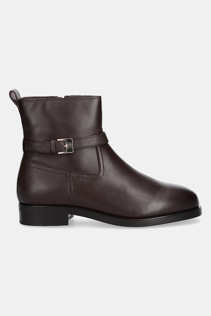 Kožené členkové topánky Tommy Hilfiger TH BUCKLE RIDING LEATHER BOOTIE FW0FW08781 hnedá NC25