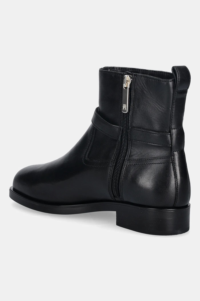 Boty Kožené kotníkové boty Tommy Hilfiger TH BUCKLE RIDING LEATHER BOOTIE FW0FW08781 černá