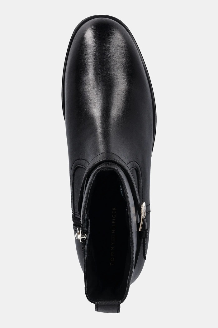 Kožené kotníkové boty Tommy Hilfiger TH BUCKLE RIDING LEATHER BOOTIE černá FW0FW08781