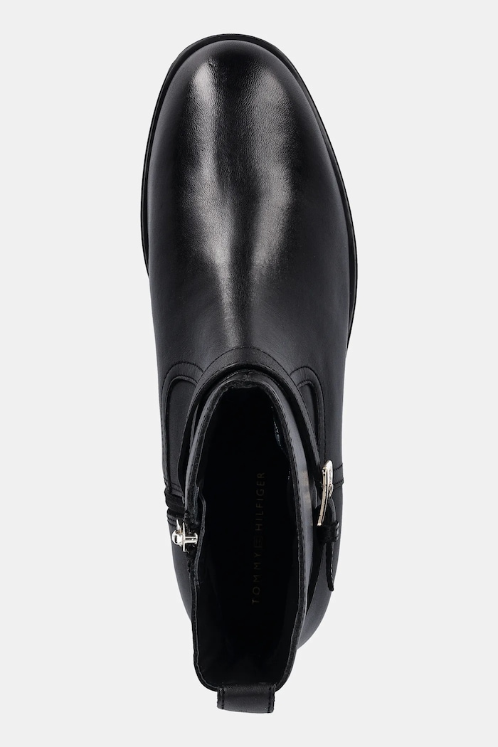 Kožené kotníkové boty Tommy Hilfiger TH BUCKLE RIDING LEATHER BOOTIE černá FW0FW08781