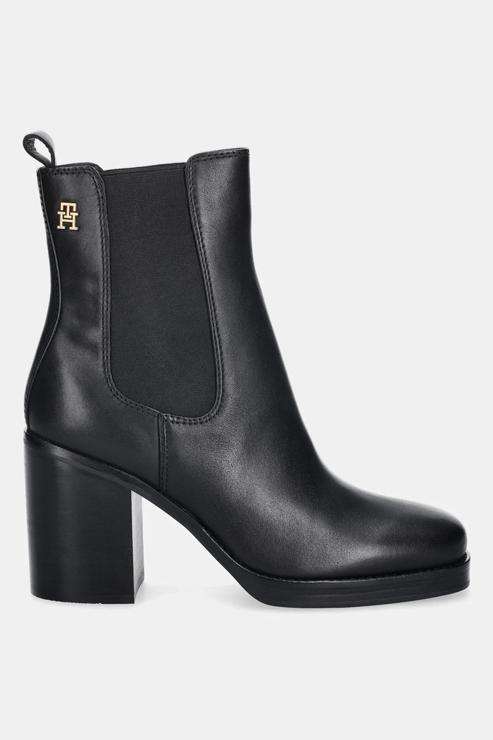 Tommy Hilfiger botki skórzane SQUARE TOE CHELSEA HIGH BLOCK HL FW0FW08844 czarny AW25