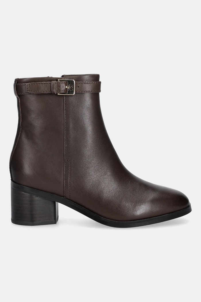 Kožené kotníkové boty Tommy Hilfiger TH BUCKLE RIDING MID HEEL BOOTIE FW0FW08859 hnědá AW25