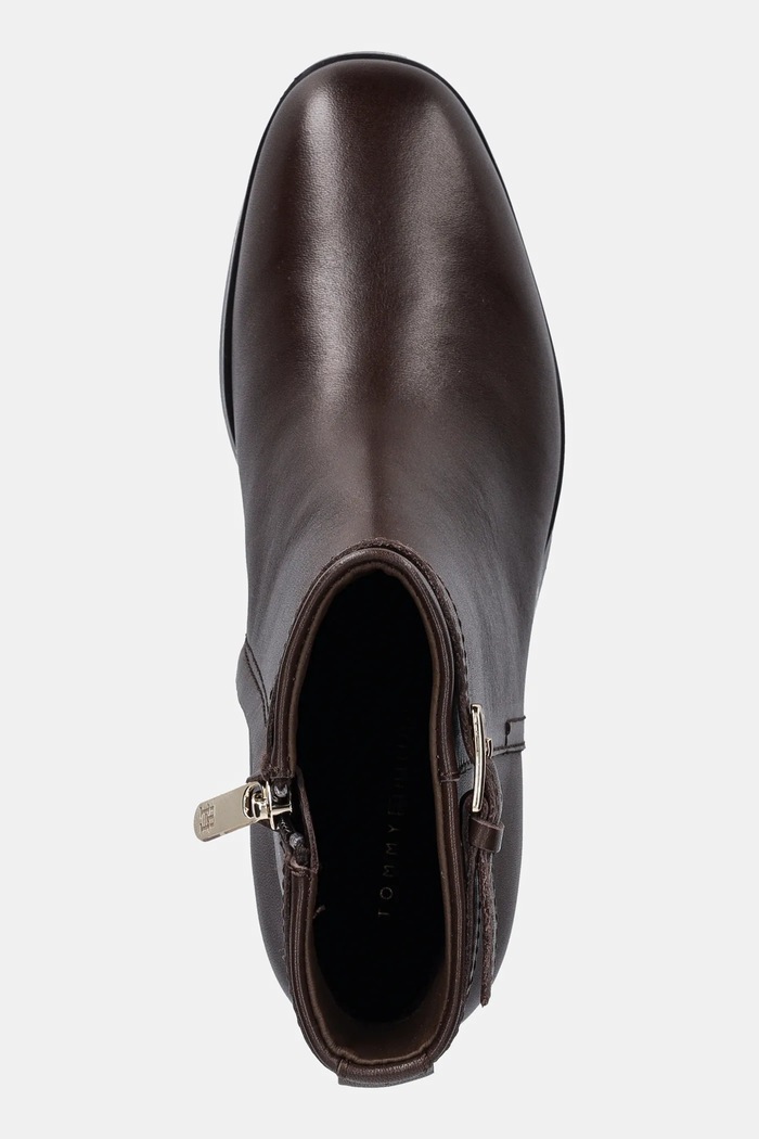 Kožené kotníkové boty Tommy Hilfiger TH BUCKLE RIDING MID HEEL BOOTIE hnědá FW0FW08859