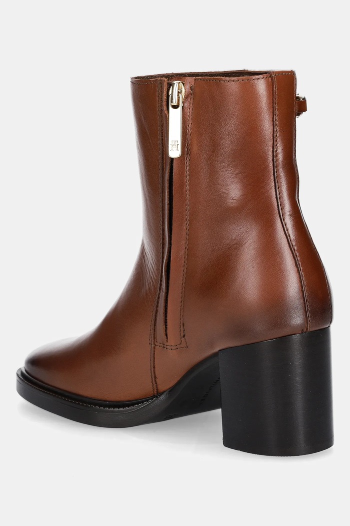 Încălțăminte Tommy Hilfiger cizme de piele STACKED HEEL LEATHER ANKLE BOOT FW0FW08864 maro