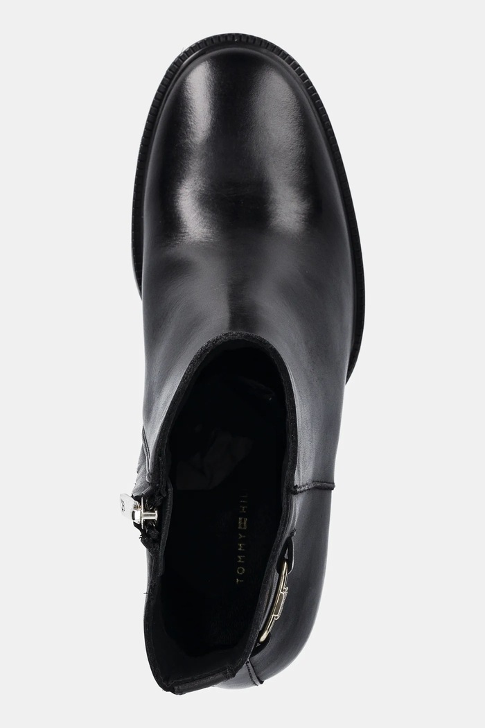 Tommy Hilfiger botki skórzane STACKED HEEL LEATHER ANKLE BOOT czarny FW0FW08864