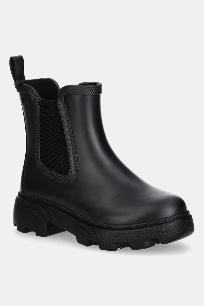 Tommy Hilfiger cizme FLAG ANKLE RAINBOOT WARM LINING negru FW0FW08974