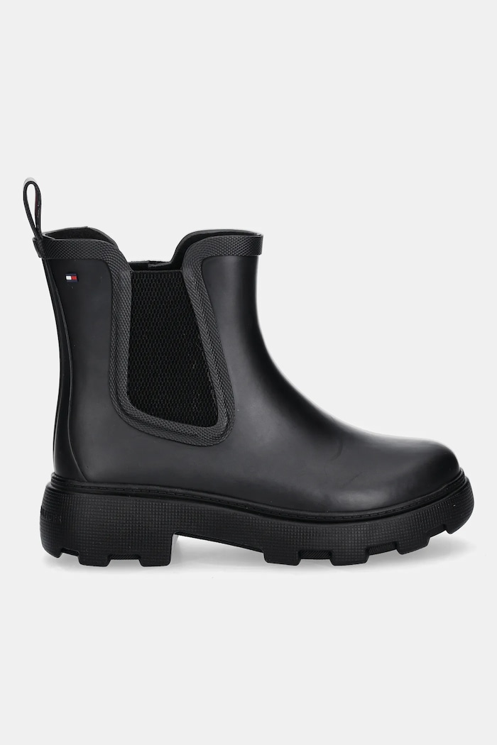 Tommy Hilfiger cizme FLAG ANKLE RAINBOOT WARM LINING FW0FW08974 negru AW25