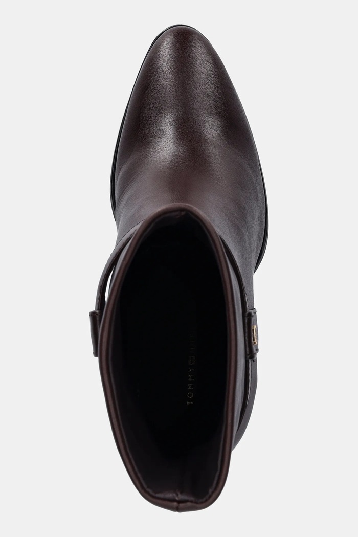 Kožené členkové topánky Tommy Hilfiger TH T-STRAP LEATHER POINTY BOOTIE hnedá FW0FW08984