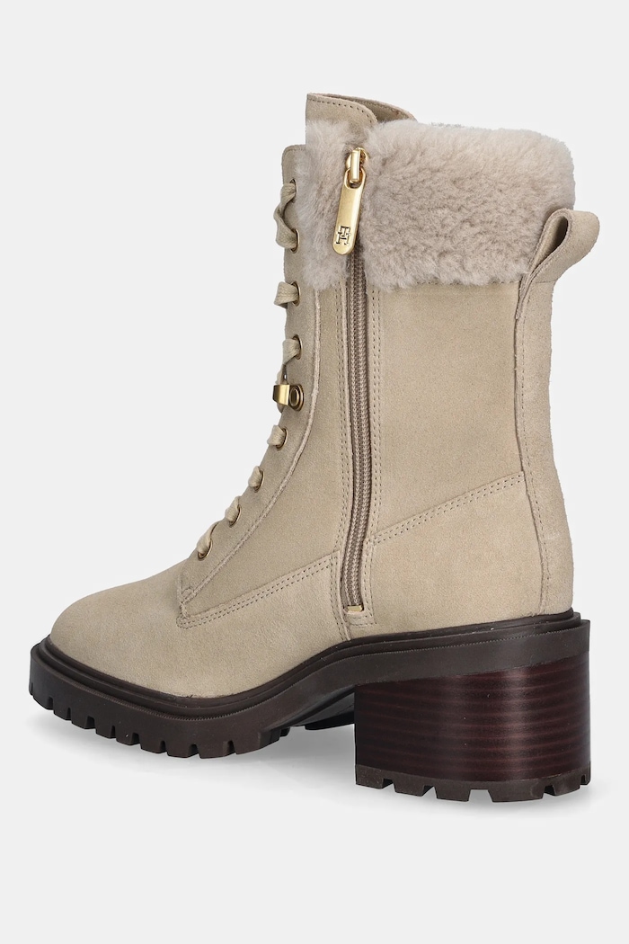 Cipők Tommy Hilfiger velúr bokacsizma TH SHEARLING LACE UP BOOT FW0FW08999 bézs