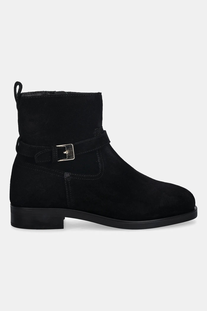Gležnječe od brušene kože Tommy Hilfiger TH BUCKLE RIDING SUEDE BOOTIE FW0FW09047 crna NC25