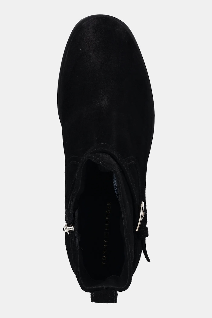 Gležnječe od brušene kože Tommy Hilfiger TH BUCKLE RIDING SUEDE BOOTIE crna FW0FW09047