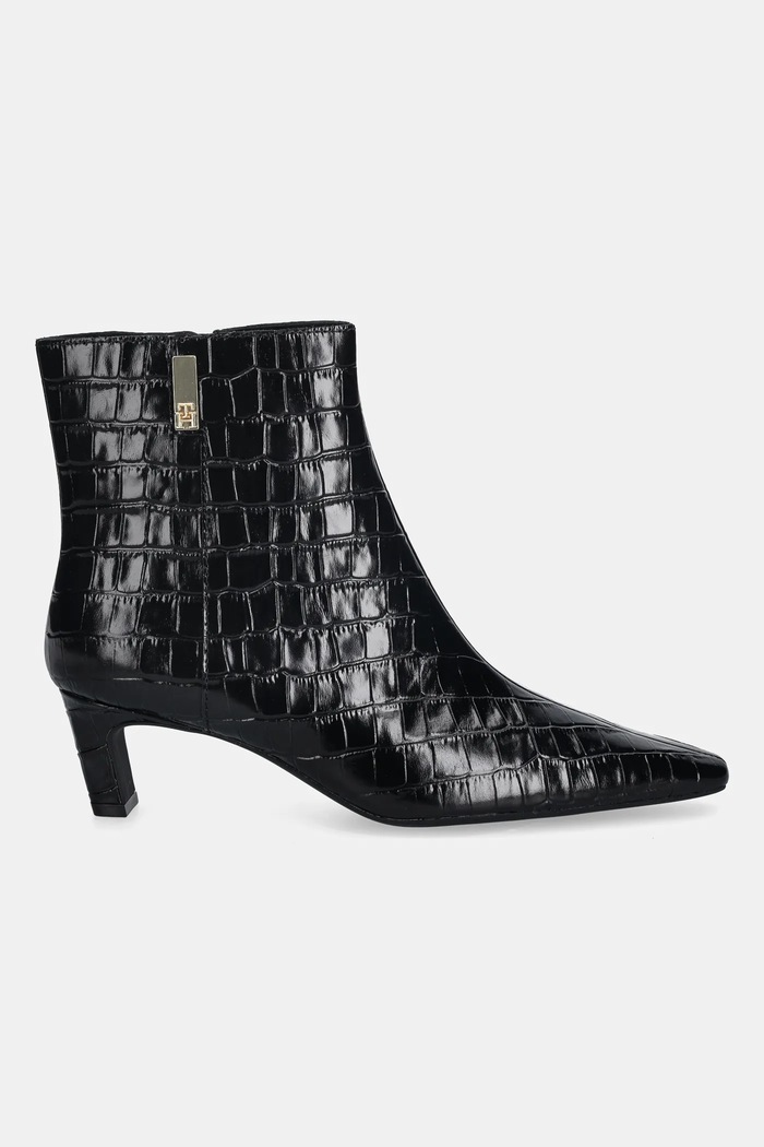 Kožené kotníkové boty Tommy Hilfiger TH SQUARE TOE CROC KITTEN BOOTIE FW0FW09162 černá NC25