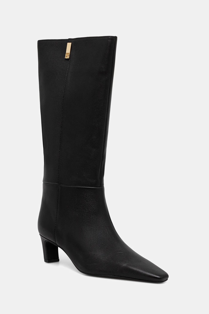 Tommy Hilfiger kozaki skórzane SQUARE TOE KITTEN LONG słupek czarny FW0FW08772
