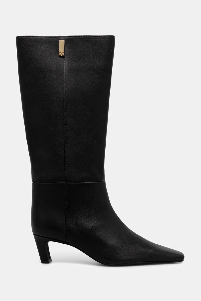 Tommy Hilfiger kozaki skórzane SQUARE TOE KITTEN LONG FW0FW08772 czarny AW25