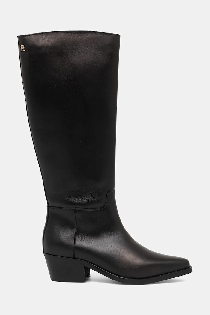 Kožené čižmy Tommy Hilfiger TH COWBOY LEATHER LONG BOOT FW0FW09157 čierna AW25