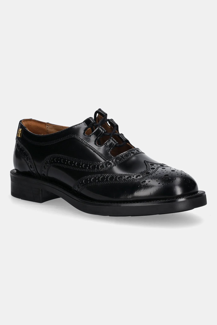 Tommy Hilfiger półbuty skórzane BROGUE LEATHER CUT-OUT SHOE płaski czarny FW0FW08842