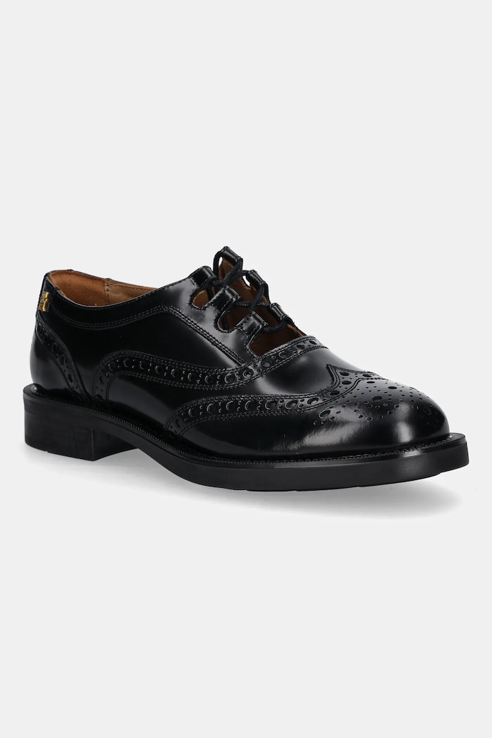 Tommy Hilfiger półbuty skórzane BROGUE LEATHER CUT-OUT SHOE płaski czarny FW0FW08842