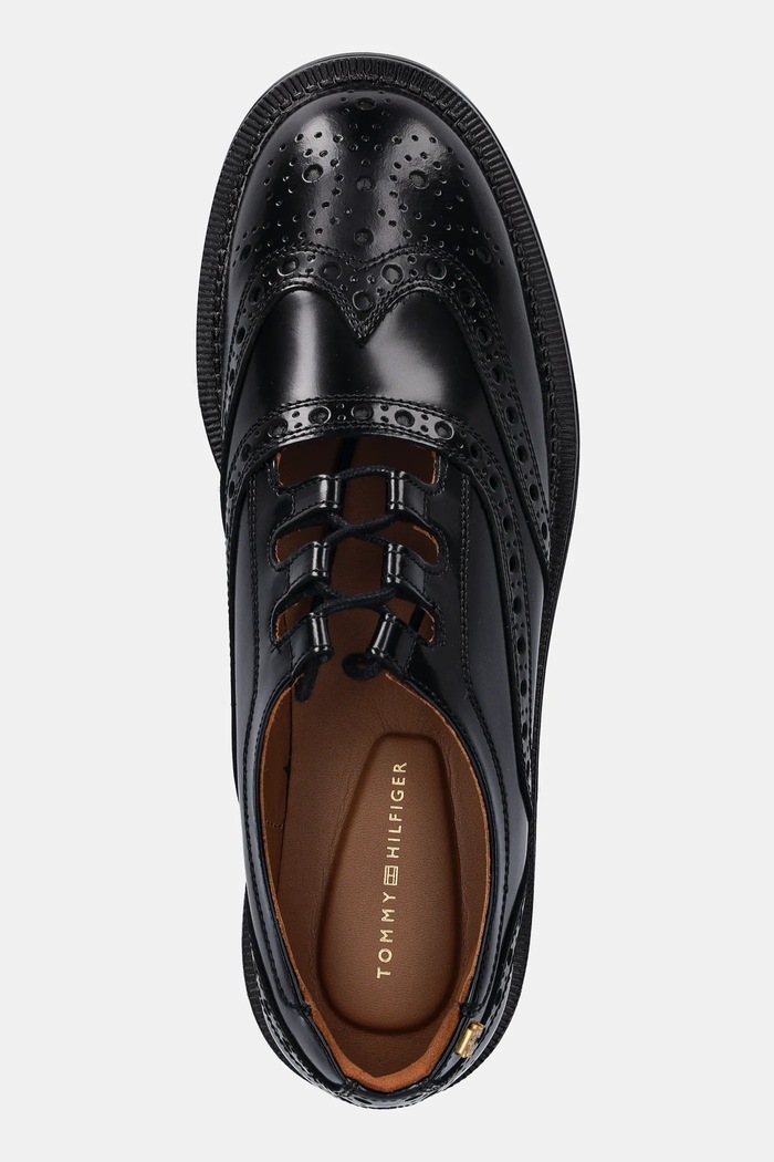 Tommy Hilfiger półbuty skórzane BROGUE LEATHER CUT-OUT SHOE czarny FW0FW08842