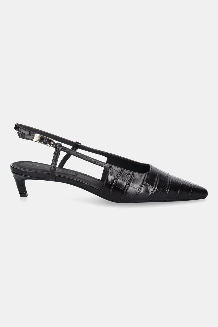 Δερμάτινες γόβες Tommy Hilfiger CROC SLINGBACK SLANTED HEEL FW0FW08990 καφέ AW25