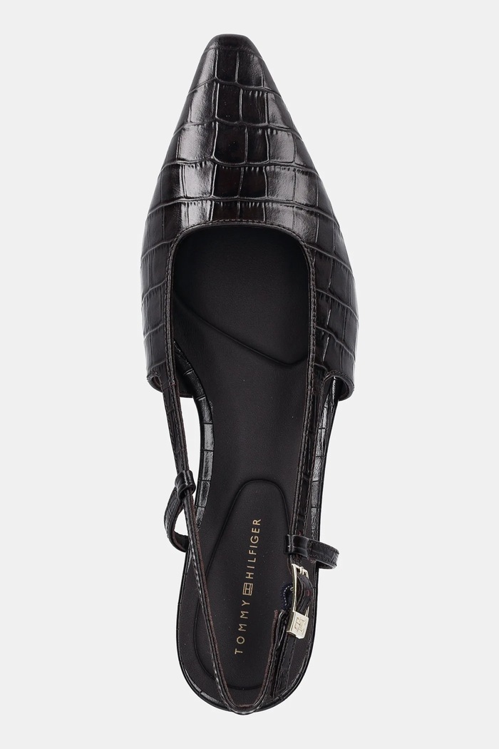 Δερμάτινες γόβες Tommy Hilfiger CROC SLINGBACK SLANTED HEEL καφέ FW0FW08990