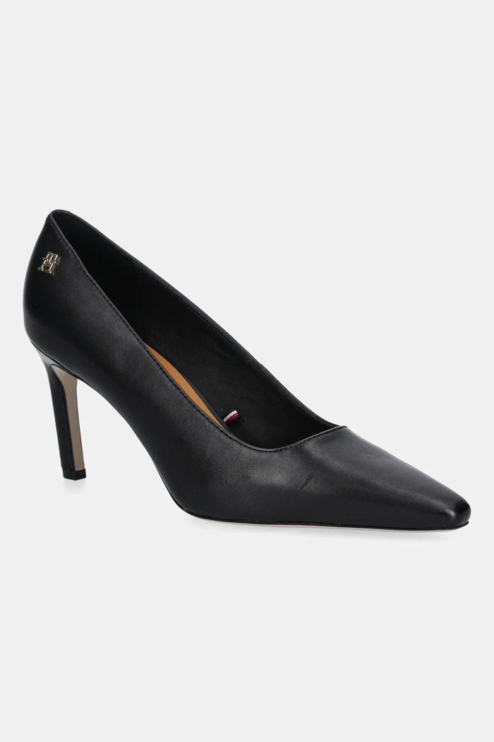 Kožené lodičky Tommy Hilfiger TH LOGO LEATHER PUMP SLANTED HL usňová koža čierna FW0FW08993