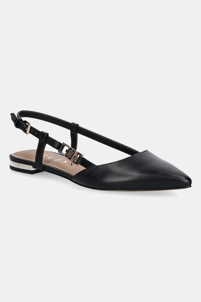 Guess baleriny skórzane FRANIE odkryta pięta czarny FLTFRA.LEA05.BLACK