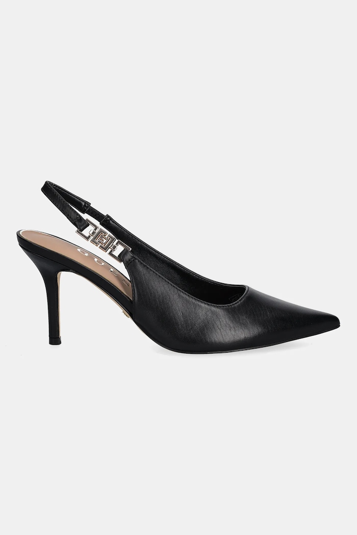 Guess Szpilki skórzane NASSHA4 FLTNS4.LEA05.BLACK czarny AW25