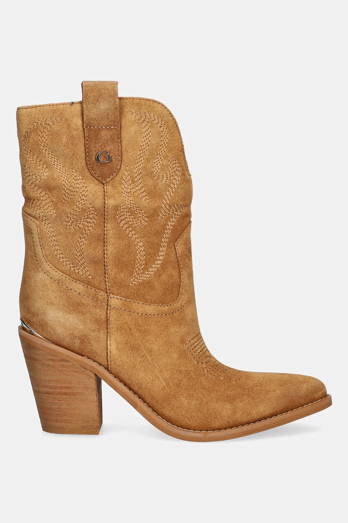 Велурени каубойски ботуши Guess SALEEM FLTSAL.SUE10.TAN кафяв AW25