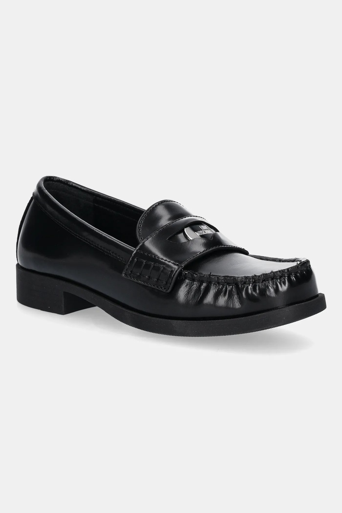 Love Moschino mokasyny skórzane płaski czarny JA10222G1NJD000A